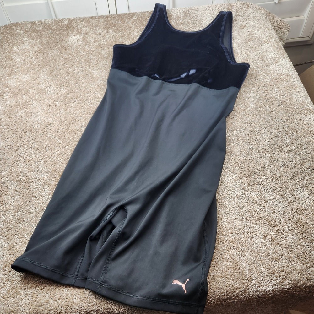 Puma Womens Black Velvet Mixed Media Sleeveless Unitard Bodysuit XL